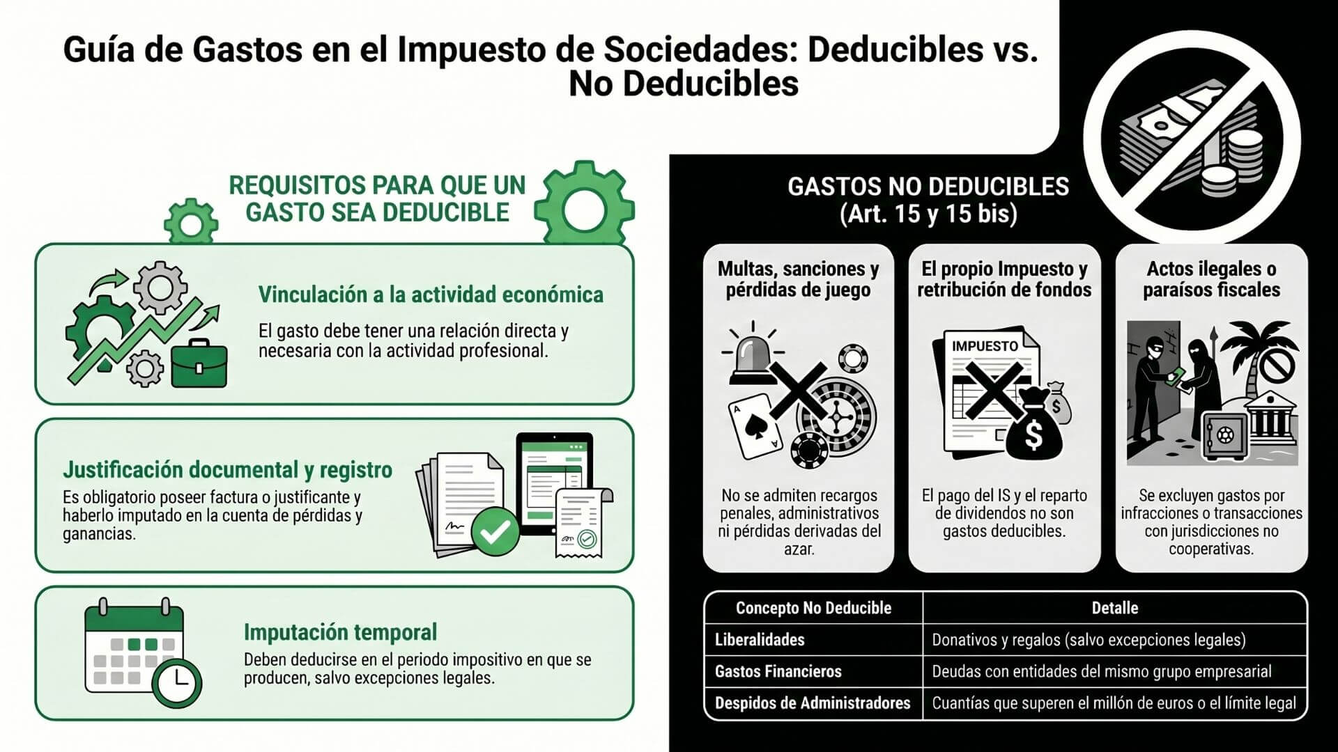 Infografia sobre gastos deducibles y no deducibles en el Impuesto de Sociedades